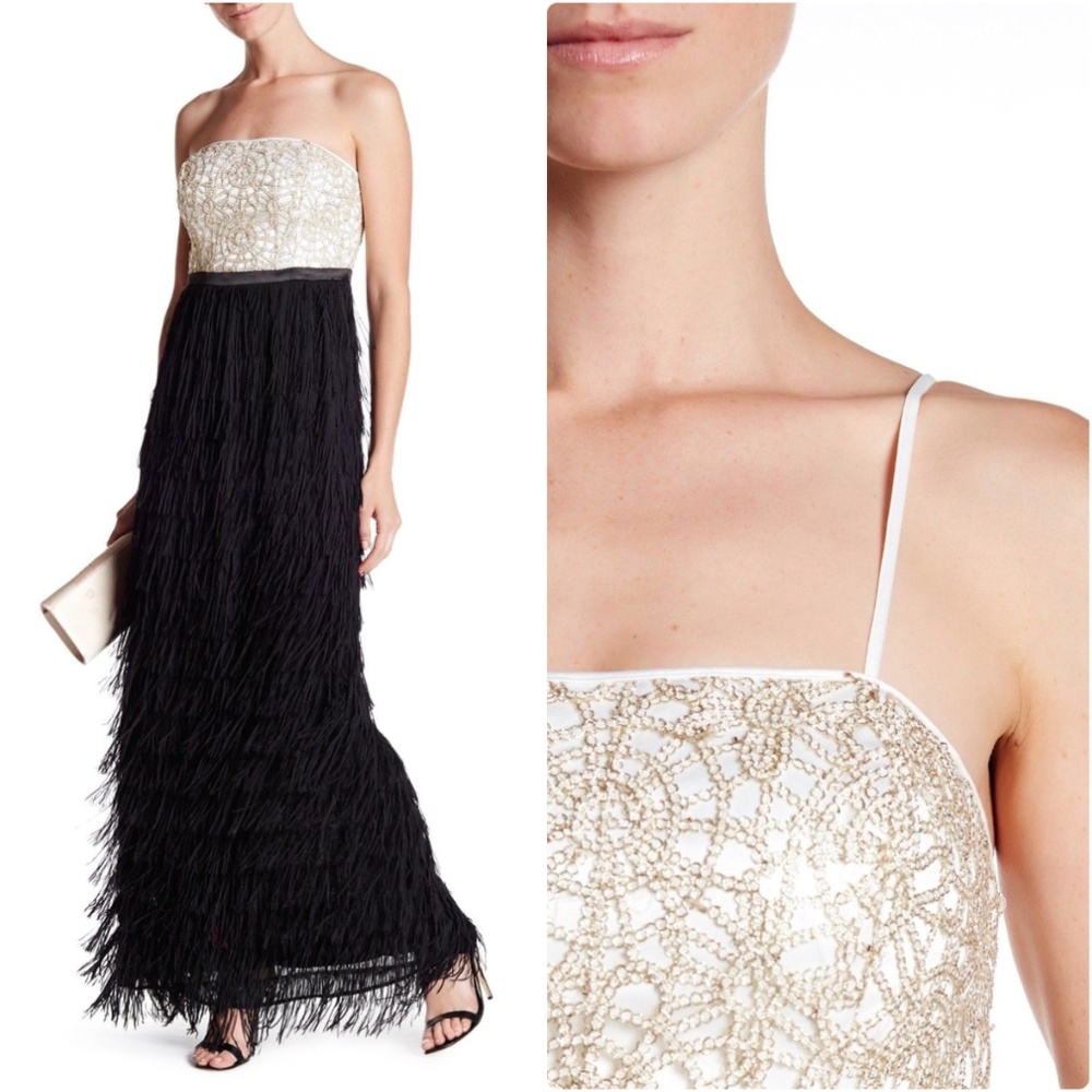 Nicole Miller Size 6 New York Fringed Strapless Dress